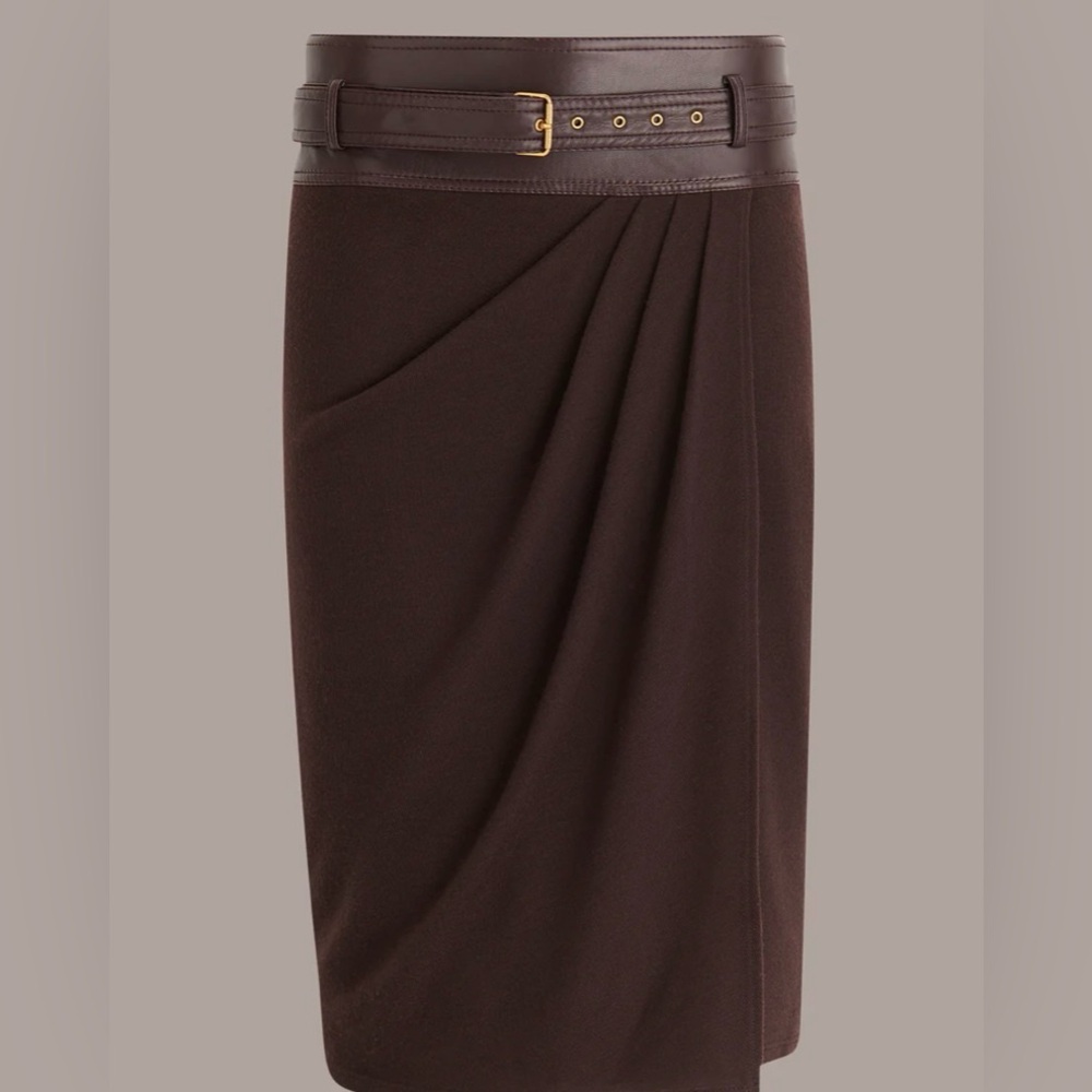 Donna Karan Beautiful Faux leather trim wrap skirt!